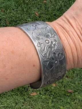 Salisbury Pewter Flower Of The Month February Birthday Pewter Cuff Bracelet